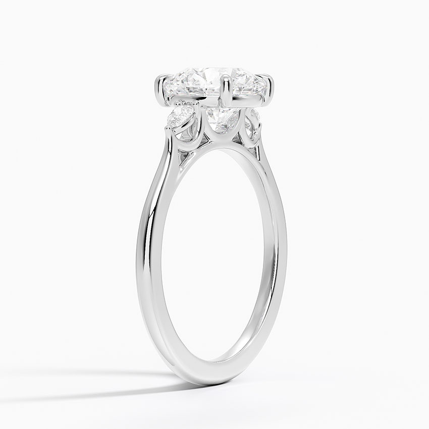 Round Cut Diamond Three Stone Engagement Ring, Marquise Side Diamond Ring, Solid Gold Promise RingRound Cut Diamond Three Stone Engagement Ring, Marquise Side Diamond Ring, Solid Gold Promise Ring