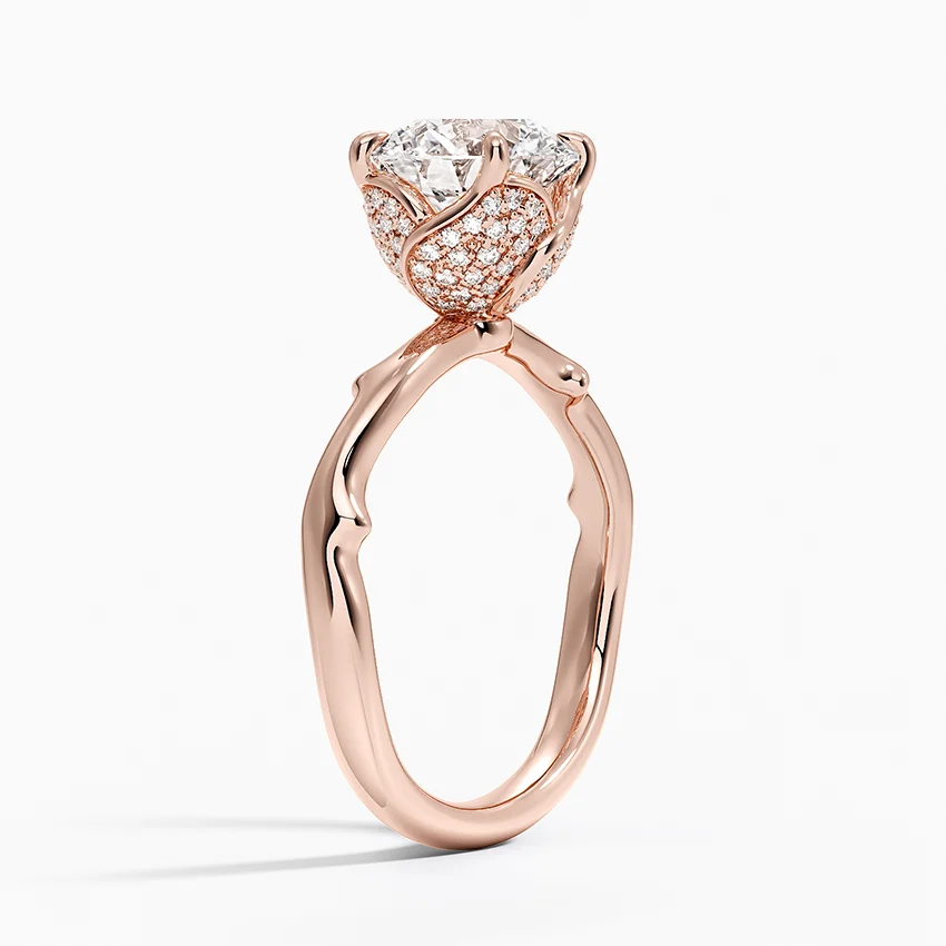 Twisted Band Solitaire Diamond Ring, Round Cut Engagement Ring, Minimalist Gold Promise Ring