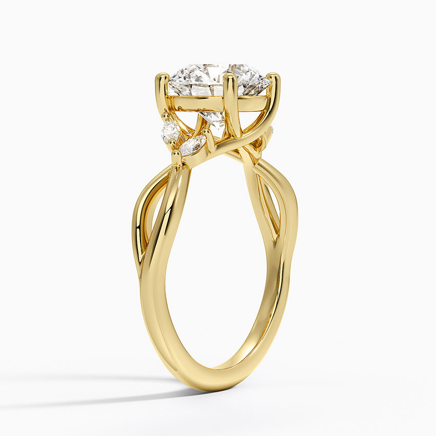 Round Cut Moissanite Engagement Ring, Infinity Twist Band Ring, Marquise Side Stone Ring, Solid Gold Promise Ring for Women
