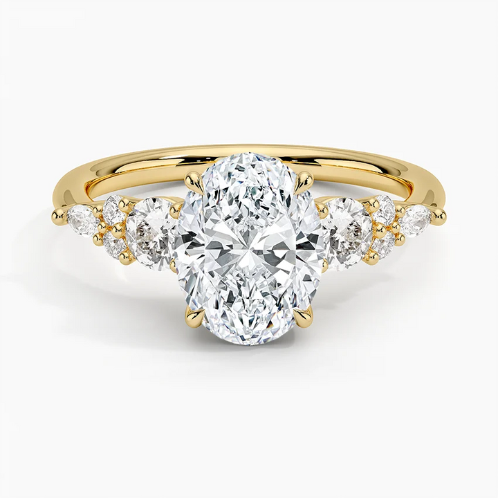 Oval Cut Moissanite Engagement Ring with Side Stones, 3 Stone Diamond Ring in 14K/18K Gold, Rose Gold & White Gold, Vintage Inspired Bridal Ring