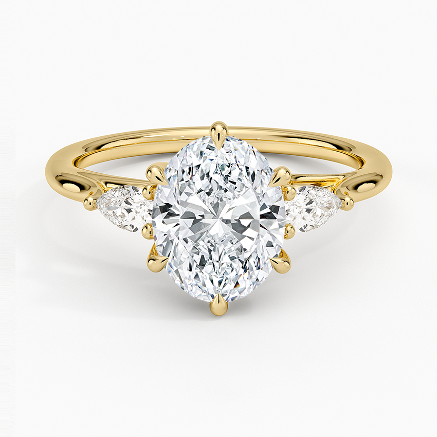 Oval Cut Diamond Engagement Ring with Marquise Side Stones, Three Stone Bridal Ring