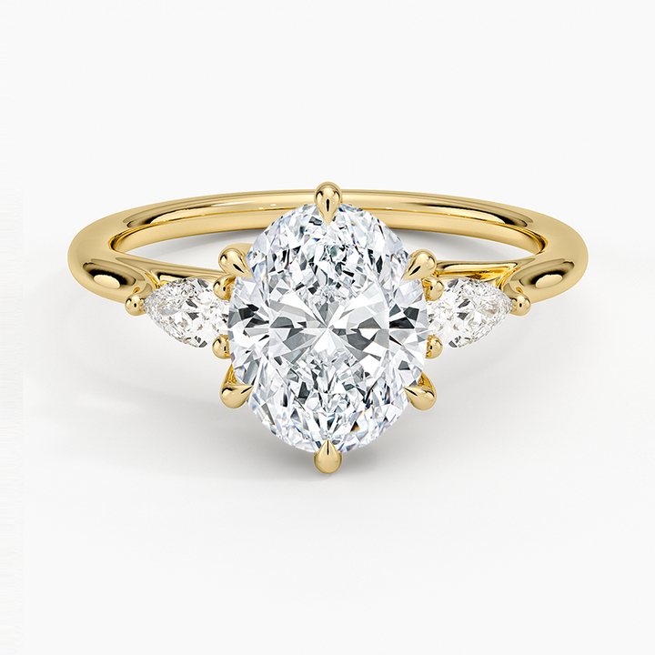 Oval Cut Diamond Engagement Ring with Marquise Side Stones, Three Stone Bridal Ring