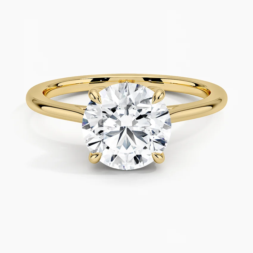 Round Cut Solitaire Diamond Engagement Ring, Classic 4 Prong Setting, Minimalist Proposal Ring