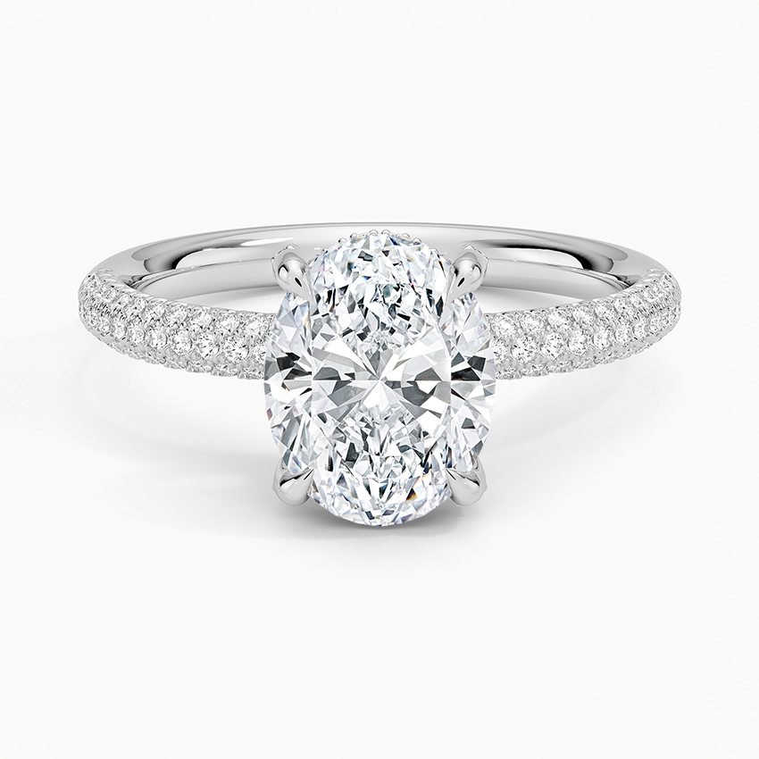 Oval Cut Diamond Engagement Ring, Hidden Halo Pavé Band Ring, Bridal Promise Ring