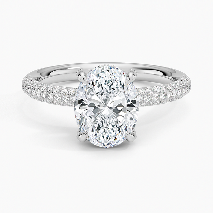 Oval Cut Diamond Engagement Ring, Hidden Halo Pavé Band Ring, Bridal Promise Ring
