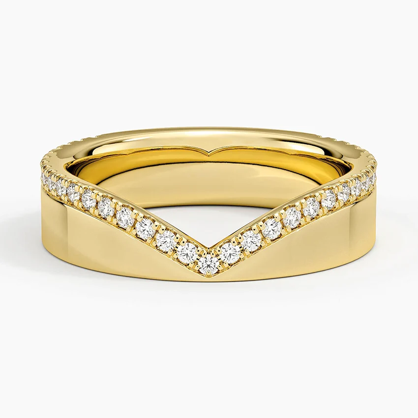 Chevron Diamond Wedding Band, V Shaped Diamond Ring, Curved Stackable Ring