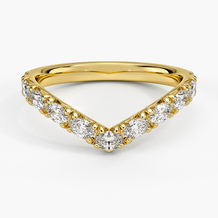 V Shape Diamond Wedding Band, Chevron Diamond Ring, Curved Stacking Ring