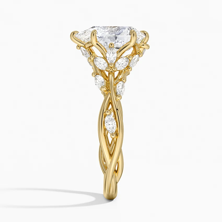 Pear Cut Moissanite Engagement Ring, Nature Inspired Vine Ring, Twisted Leaf Diamond Ring, Vintage Floral Bridal Ring, Solid Gold Promise Ring