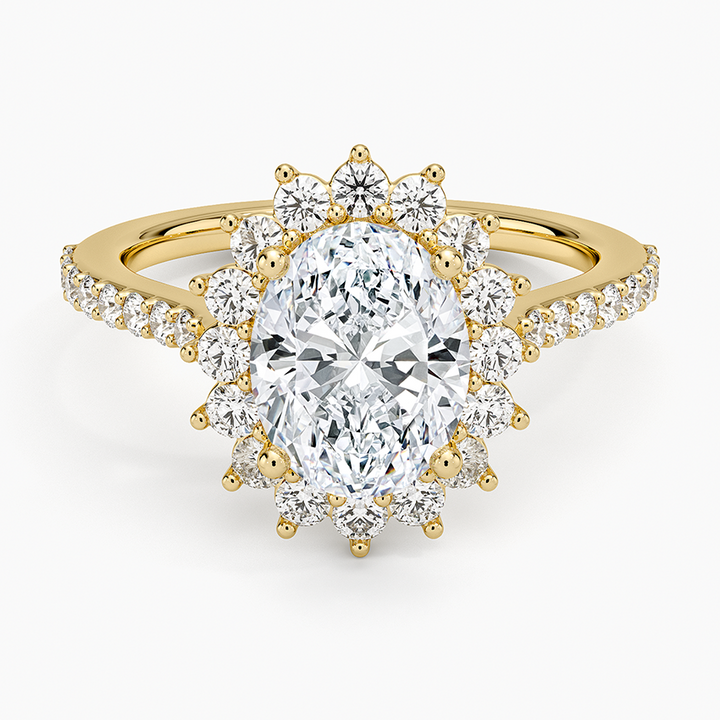 Oval Cut Halo Diamond Engagement Ring, Floral Halo Ring, Vintage Inspired Bridal Ring