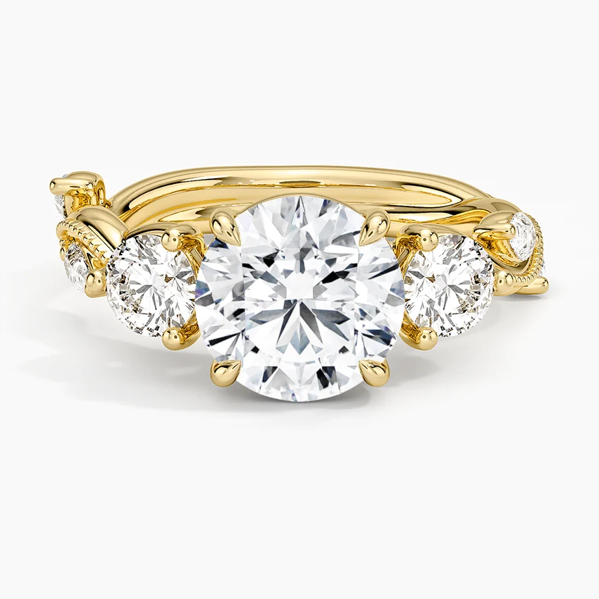 Round Cut Diamond Engagement Ring, Three Stone Twisted Band Ring, Vintage Rope Detail Ring