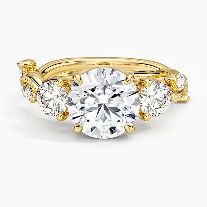 Round Cut Diamond Engagement Ring, Three Stone Twisted Band Ring, Vintage Rope Detail Ring