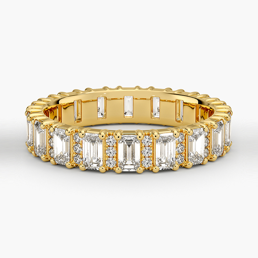 Emerald Cut Diamond Eternity Band, Full Eternity Ring, Alternating Baguette & Round Diamond Wedding Band