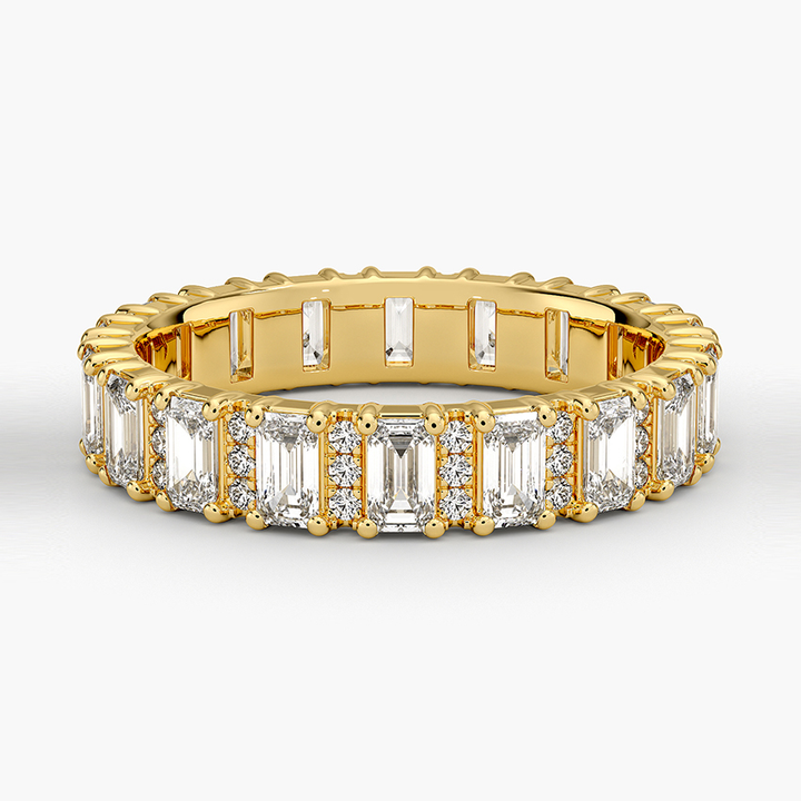 Emerald Cut Diamond Eternity Band, Full Eternity Ring, Alternating Baguette & Round Diamond Wedding Band