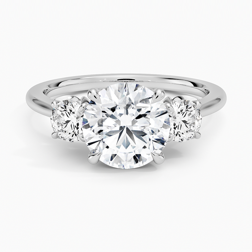 Round Cut Diamond Three Stone Engagement Ring, Classic Trilogy Ring, Anniversary Gift for Her