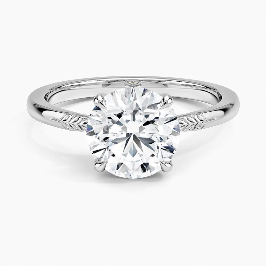 Nature-Inspired Leaf Detail Round Solitaire Diamond Engagement Ring