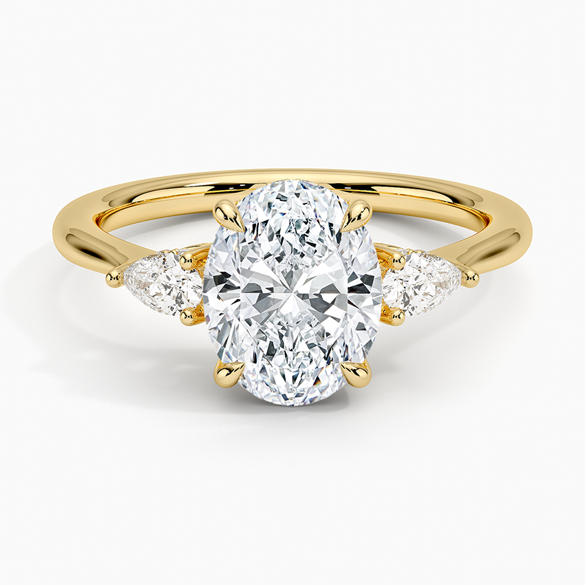 Oval Cut Diamond Engagement Ring with Marquise Side Stones, 3 Stone Ring,Minimalist Bridal Ring