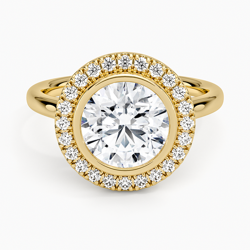 Round Brilliant Cut Diamond Halo Engagement Ring, Classic Bezel Halo Ring, Bridal Promise Ring