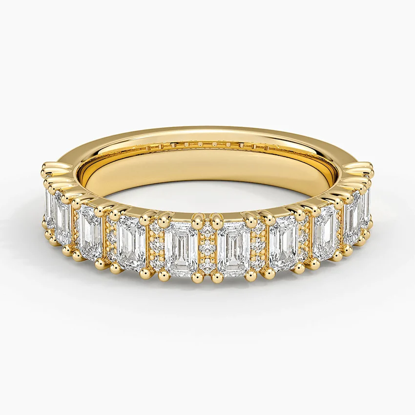 Emerald Cut Diamond Eternity Band Ring, Baguette & Round Diamond Wedding Band, Solid Gold Stackable Ring