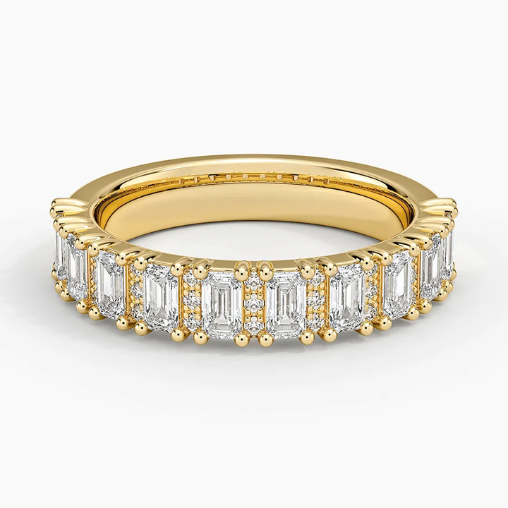 Emerald Cut Diamond Eternity Band Ring, Baguette & Round Diamond Wedding Band, Solid Gold Stackable Ring