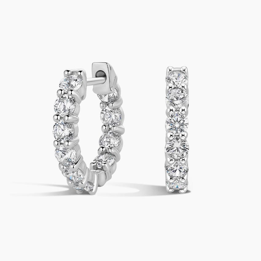 Round Brilliant Diamond Huggie Hoop Earrings, Minimalist Gold & White Gold Everyday Hoops