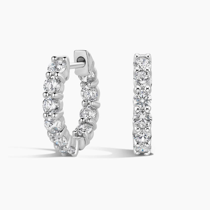 Round Brilliant Diamond Huggie Hoop Earrings, Minimalist Gold & White Gold Everyday Hoops