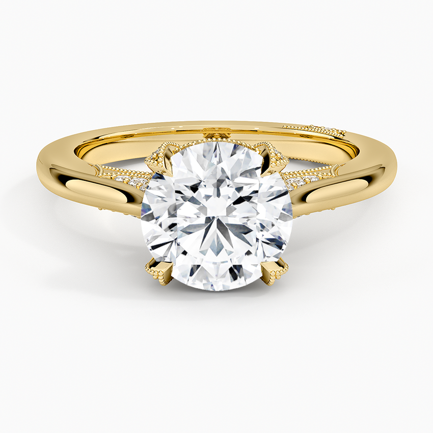 Round Cut Solitaire Diamond Engagement Ring, Split Shank Hidden Halo Ring, Promise Ring Gift