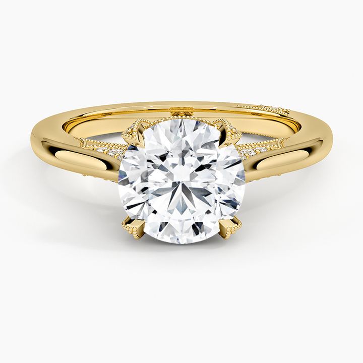 Round Cut Solitaire Diamond Engagement Ring, Split Shank Hidden Halo Ring, Promise Ring Gift