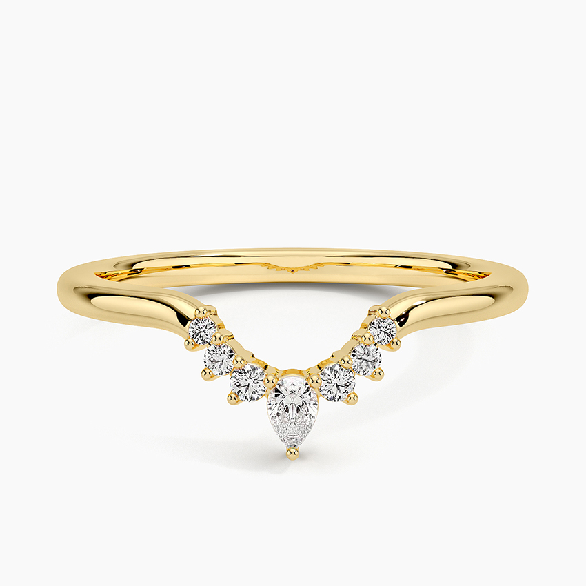 Chevron Diamond V Ring, Curved Wedding Band, Marquise Diamond Ring