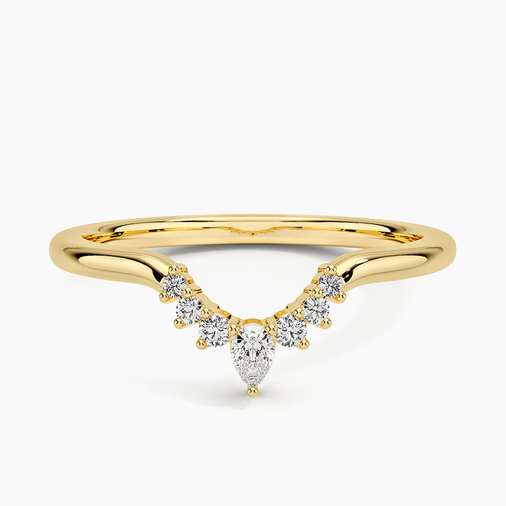 Chevron Diamond V Ring, Curved Wedding Band, Marquise Diamond Ring