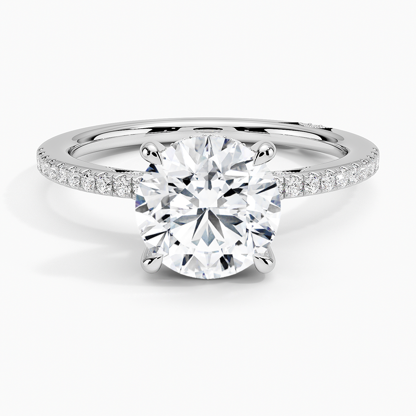 Round Brilliant Cut Diamond Engagement Ring, Solitaire with Pavé Band, Promise Ring for Her