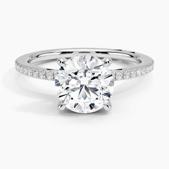 Round Brilliant Cut Diamond Engagement Ring, Solitaire with Pavé Band, Promise Ring for Her