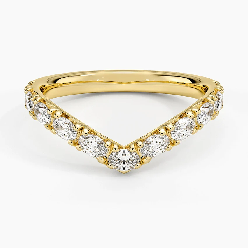 Chevron Diamond Wedding Band, V Shaped Diamond Ring, Curved Stacking Ring