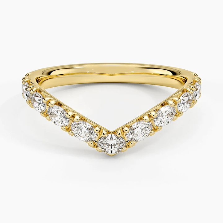 Chevron Diamond Wedding Band, V Shaped Diamond Ring, Curved Stacking Ring