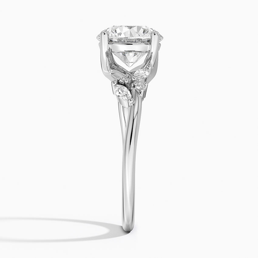 Round Cut Moissanite Engagement Ring, Leaf Vine Diamond Ring, Nature Inspired Bridal Ring