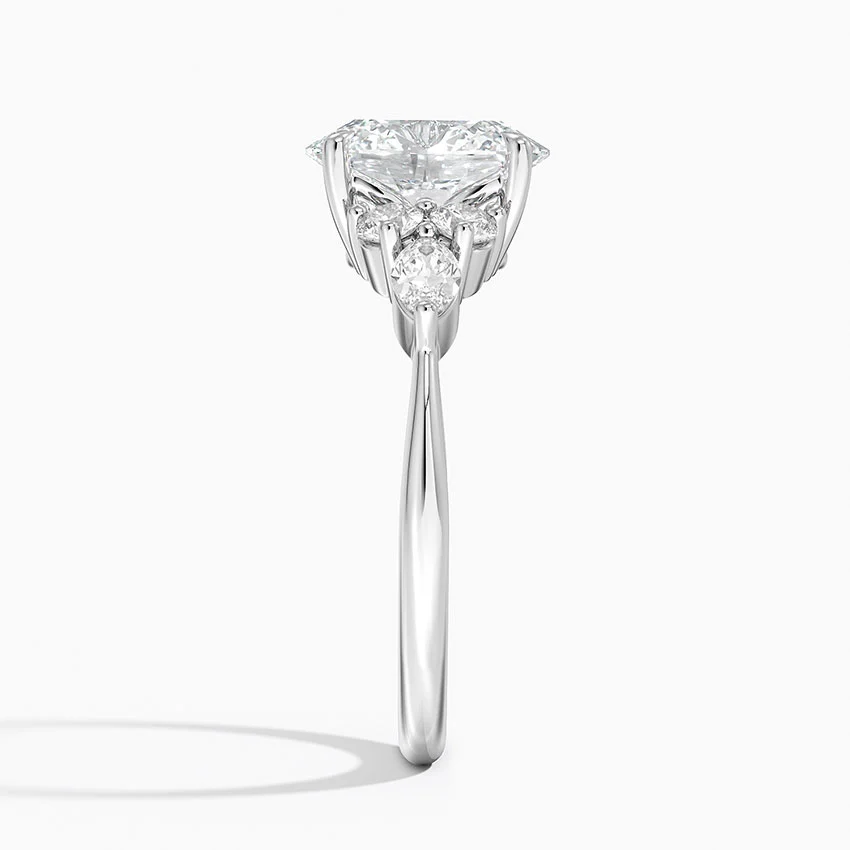 Round Cut Moissanite Engagement Ring with Emerald Leaf Vine Band, Nature Inspired Diamond Ring, Unique Bridal Ring