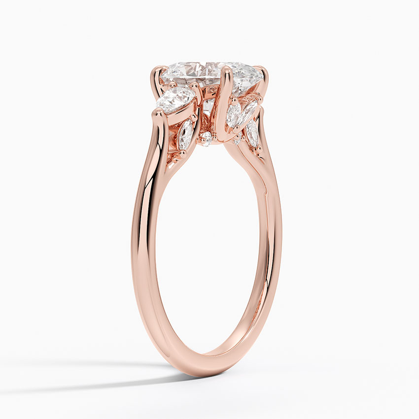 Oval Cut Diamond Three Stone Engagement Ring, Pear Side Stones Ring, Solid Gold Promise Ring