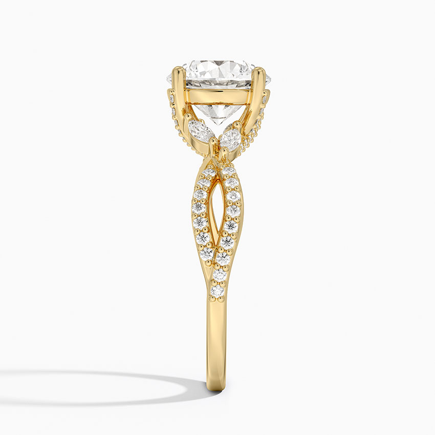 Twisted Band Round Diamond Engagement Ring, Pavé Diamond Twist Ring, Unique Bridal Ring