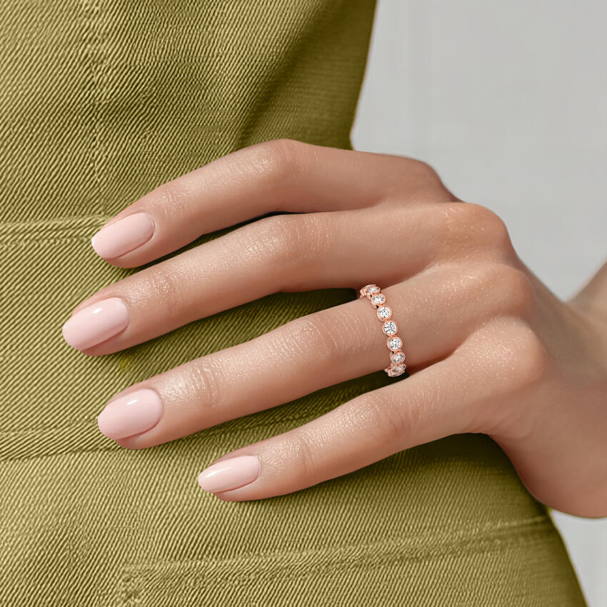 Round Cut Bezel Set Diamond Eternity Band, Full Eternity Wedding Ring, Minimalist Stackable Anniversary Ring