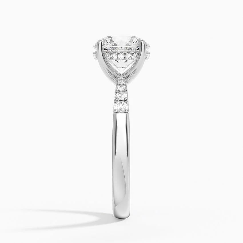 Round Cut Diamond Engagement Ring, 6 Prong Solitaire Ring with Pavé Band, Minimalist Bridal Ring