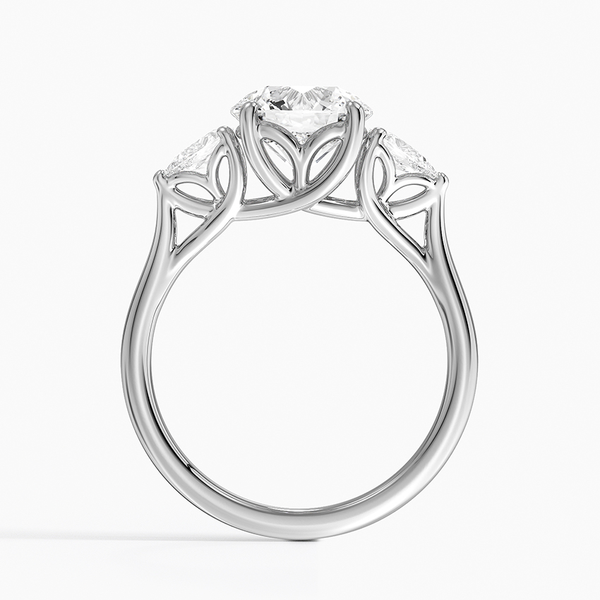 Round Cut Diamond Engagement Ring, 3 Stone Diamond Ring, Pear Side Stone Ring