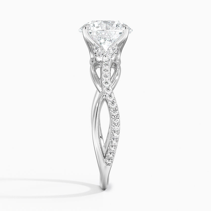 Round Cut Diamond Engagement Ring, Twisted Vine Band Ring, Nature Inspired Leaf Engagement Ring