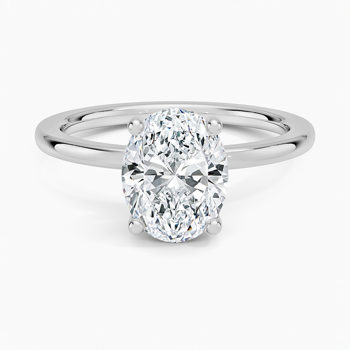 Oval Cut Diamond Solitaire Engagement Ring, Hidden Halo Setting, Minimalist Luxury Bridal Ring