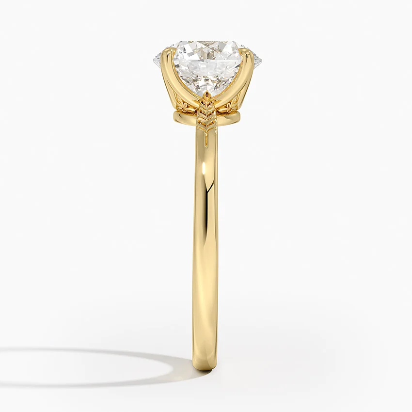 Nature-Inspired Leaf Detail Round Solitaire Diamond Engagement Ring