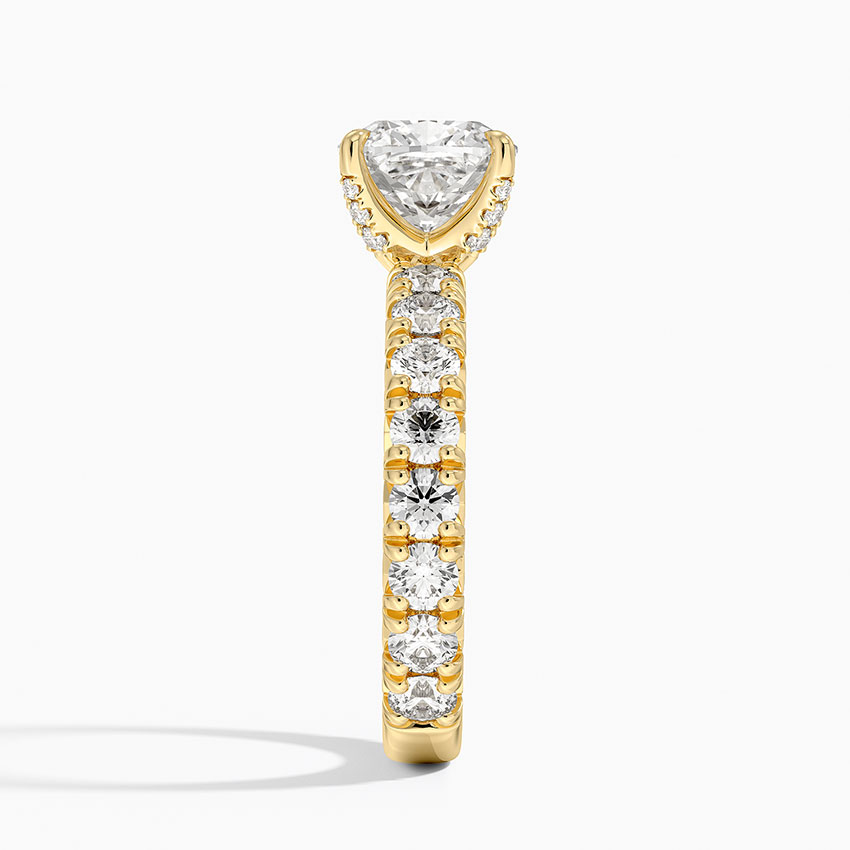 Cushion Cut Diamond Engagement Ring, Pave Diamond Band Ring, Solid Gold Promise Ring