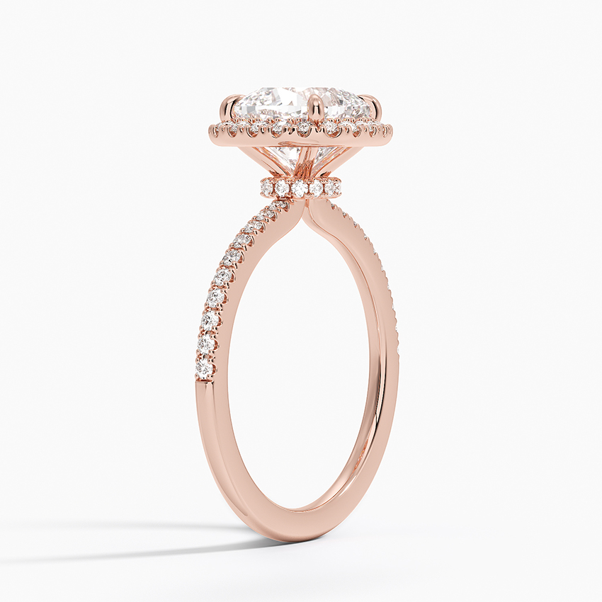 Cushion Cut Halo Diamond Engagement Ring, Pave Band Wedding Ring, Classic Bridal Ring