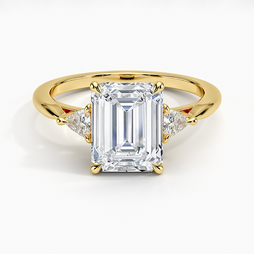 Emerald Cut Diamond Engagement Ring, Trillion Side Stones, 3 Stone Ring