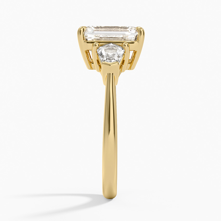 Emerald Cut Diamond Three Stone Engagement Ring, Trapezoid Side Stones, Minimalist Luxury Bridal Ring