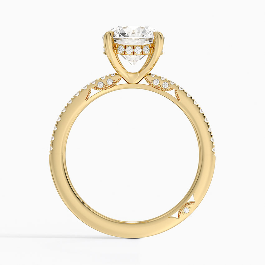Round Brilliant Cut Diamond Engagement Ring, Solitaire with Pavé Band, Promise Ring for Her