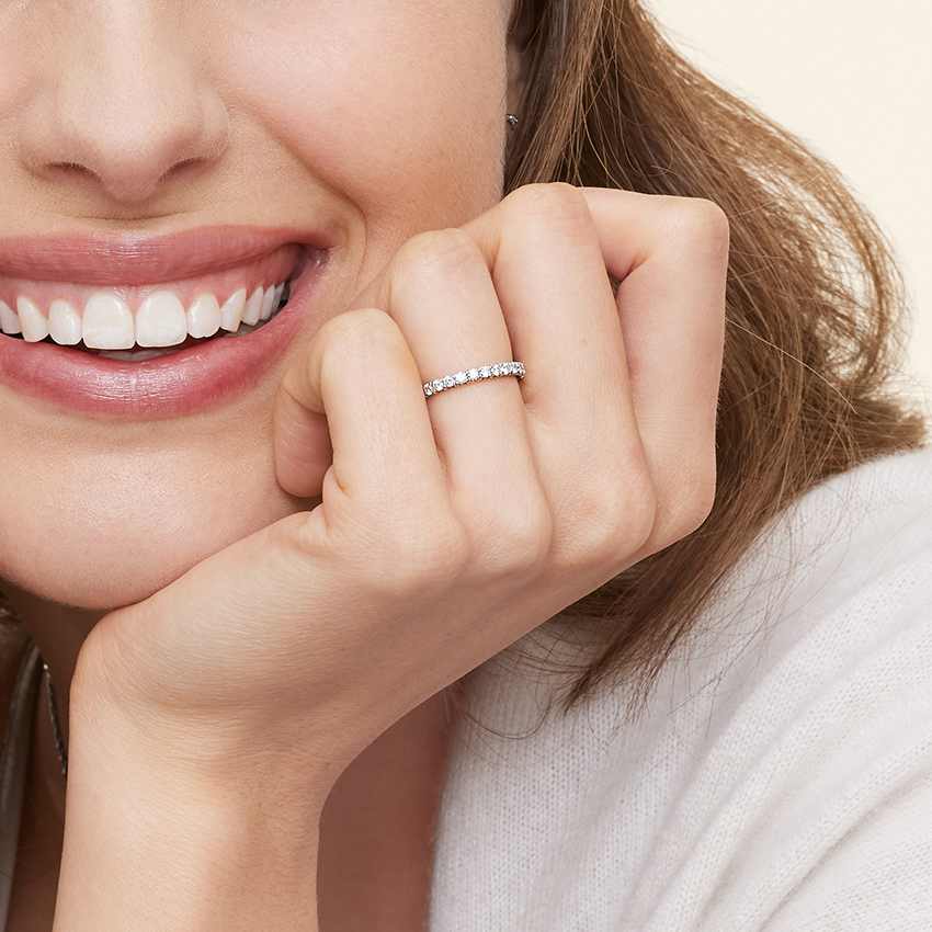 Round Cut Diamond Half Eternity Band, Solid Gold Wedding Ring, Dainty Diamond Stackable Ring