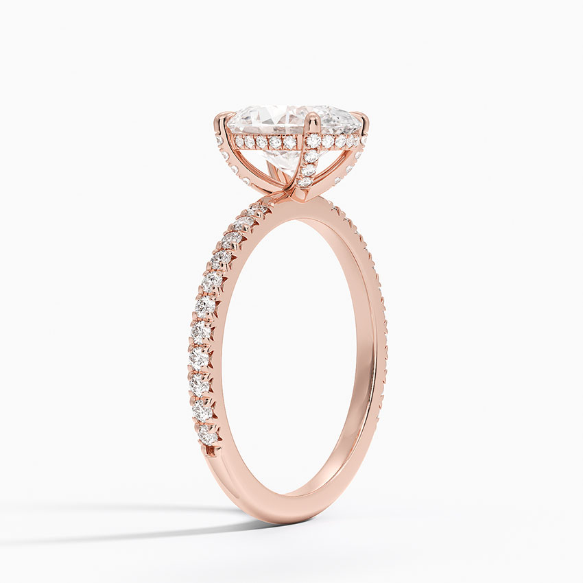 Oval Cut Diamond Engagement Ring with Pavé Band, 4-Prong Solitaire Ring, Minimalist Bridal Ring